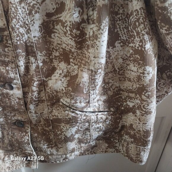 CL Banks Shacket Woman's Brown & White Patterned Button-Front Jacket Lightweigh - Picture 2 of 7